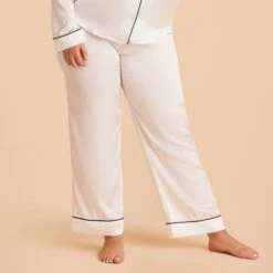 Jonny Satin Pajama Pants - Ivory -Elegance Bridal Store ivory jonny plus size satin long sleeve pants bridesmaid pajamas 02 41e1862a 84c9 45db bd13 40ef8d9b410a