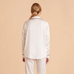 Jonny Long Sleeves And Pants Satin PJ Set - Ivory 23 Jonny Long Sleeves And Pants Satin PJ Set - Ivory -Elegance Bridal Store ivory jonny satin long sleeve top bridesmaid pajamas 04 1