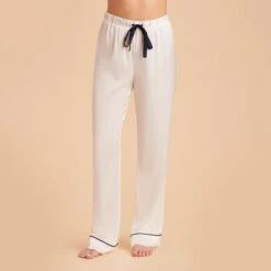 Jonny Satin Pajama Pants - Ivory -Elegance Bridal Store ivory jonny satin pants bridesmaid pajamas 02