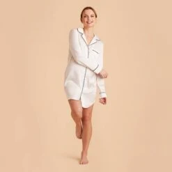 Kamryn Satin Sleepshirt - Ivory -Elegance Bridal Store ivory kamryn satin sleep shirt bridesmaid pajamas 02