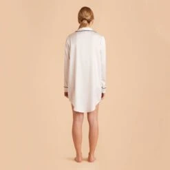 Kamryn Satin Sleepshirt - Ivory -Elegance Bridal Store ivory kamryn satin sleep shirt bridesmaid pajamas 05