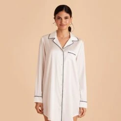 Kamryn Satin Sleepshirt - Ivory -Elegance Bridal Store ivory kamryn satin sleep shirt bridesmaid pajamas 06