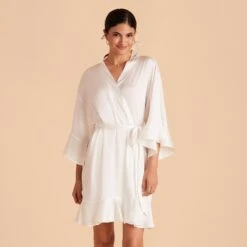 Kenny Ruffle Satin Robe - Ivory