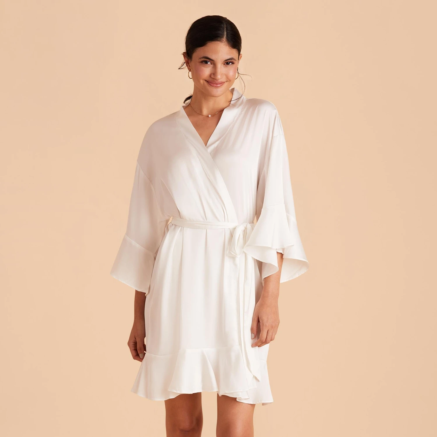 Kenny Ruffle Satin Robe - Ivory 3 Kenny Ruffle Satin Robe - Ivory