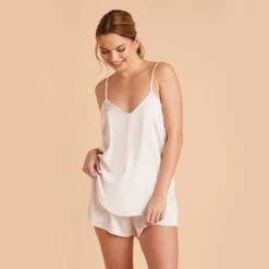 Olivia Satin Cami Top - Ivory -Elegance Bridal Store ivory olivia satin cami top bridesmaid pajamas 03 1