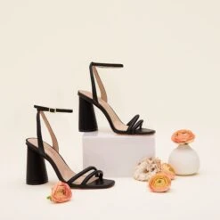 Julia Chunky Heel - Black -Elegance Bridal Store julia black bridesmaid shoes flat lay 01 rt