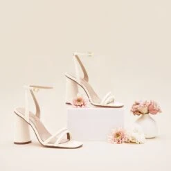 Julia Chunky Heel - Ivory -Elegance Bridal Store julia ivory bridesmiad shoes flat lay 01 rt