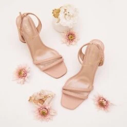 Julia Chunky Heel - Nude Blush -Elegance Bridal Store julia nude blush bridesmaid shoes flat lay 01 rt