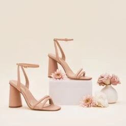 Julia Chunky Heel - Nude Blush -Elegance Bridal Store julia nude blush bridesmaid shoes flat lay 03 rt