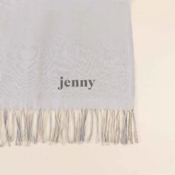 Shawl With Fringe - Light Grey -Elegance Bridal Store light grey cashmere shawl personalized flat lay 01