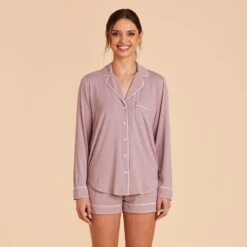 Jonny Long Sleeve Pajama Set - Mauve -Elegance Bridal Store mauve jonny long sleeve bridesmaid pajama set 01