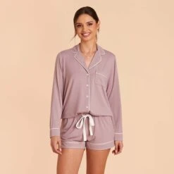 Jonny Long Sleeve Pajama Set - Mauve -Elegance Bridal Store mauve jonny long sleeve bridesmaid pajama set 02
