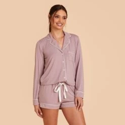 Jonny Long Sleeve Pajama Set - Mauve -Elegance Bridal Store mauve jonny long sleeve bridesmaid pajama set 04