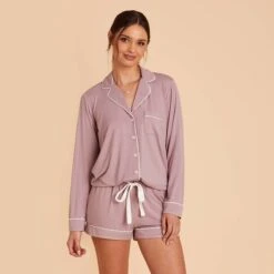 Jonny Long Sleeve Pajama Set - Mauve -Elegance Bridal Store mauve jonny long sleeve bridesmaid pajama set 05