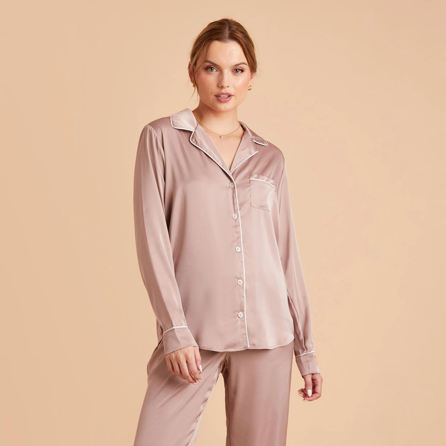 Jonny Long Sleeves And Pants Satin PJ Set - Mauve Taupe 11 Jonny Long Sleeves And Pants Satin PJ Set - Mauve Taupe - Image 9