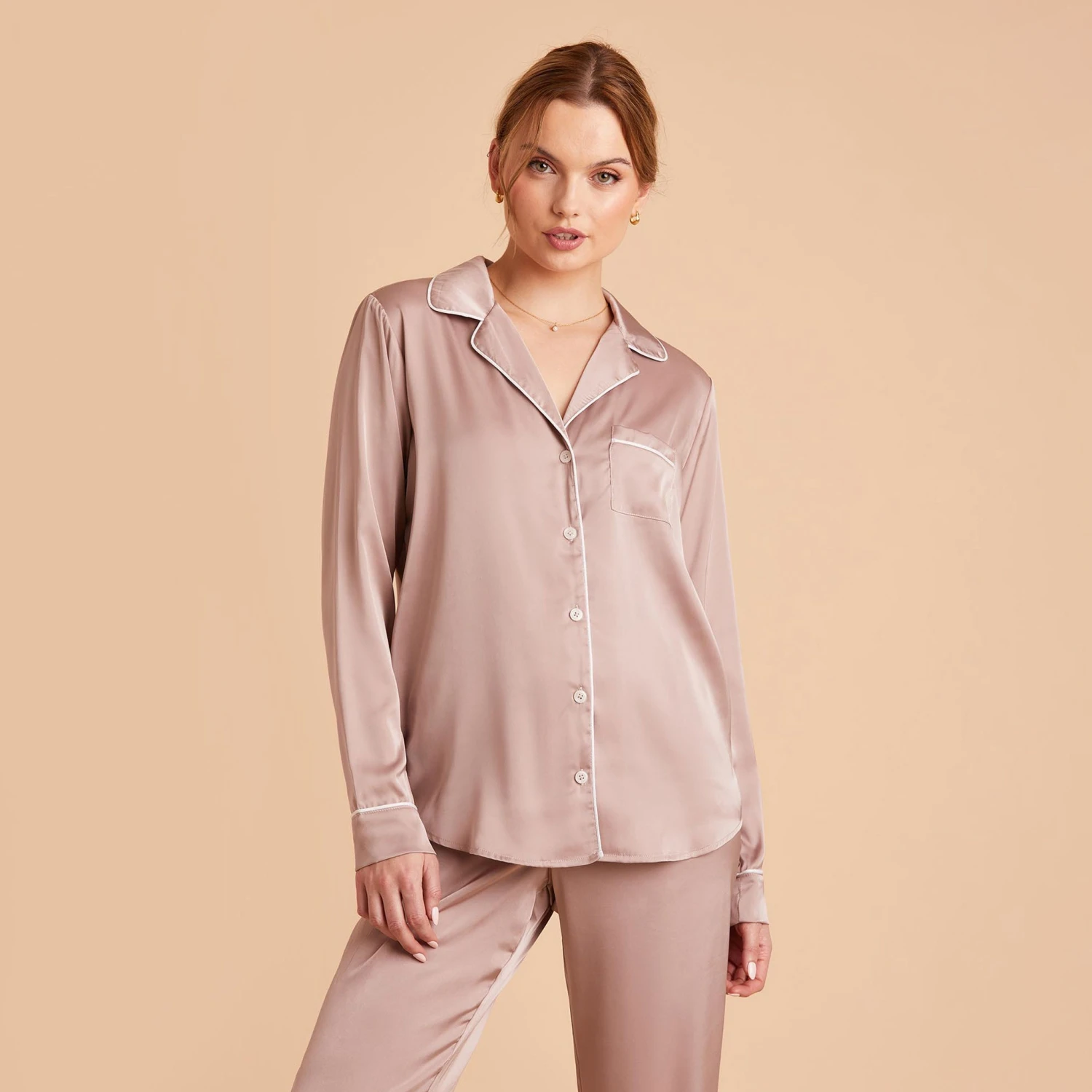 Jonny Long Sleeves And Pants Satin PJ Set - Mauve Taupe 9 Jonny Long Sleeves And Pants Satin PJ Set - Mauve Taupe - Image 7