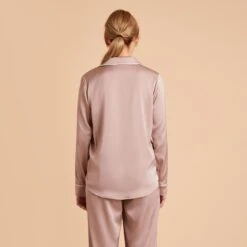 Jonny Long Sleeves And Pants Satin PJ Set - Mauve Taupe 29 Jonny Long Sleeves And Pants Satin PJ Set - Mauve Taupe -Elegance Bridal Store mauve taupe jonny satin long sleeve top bridesmaid pajamas 06