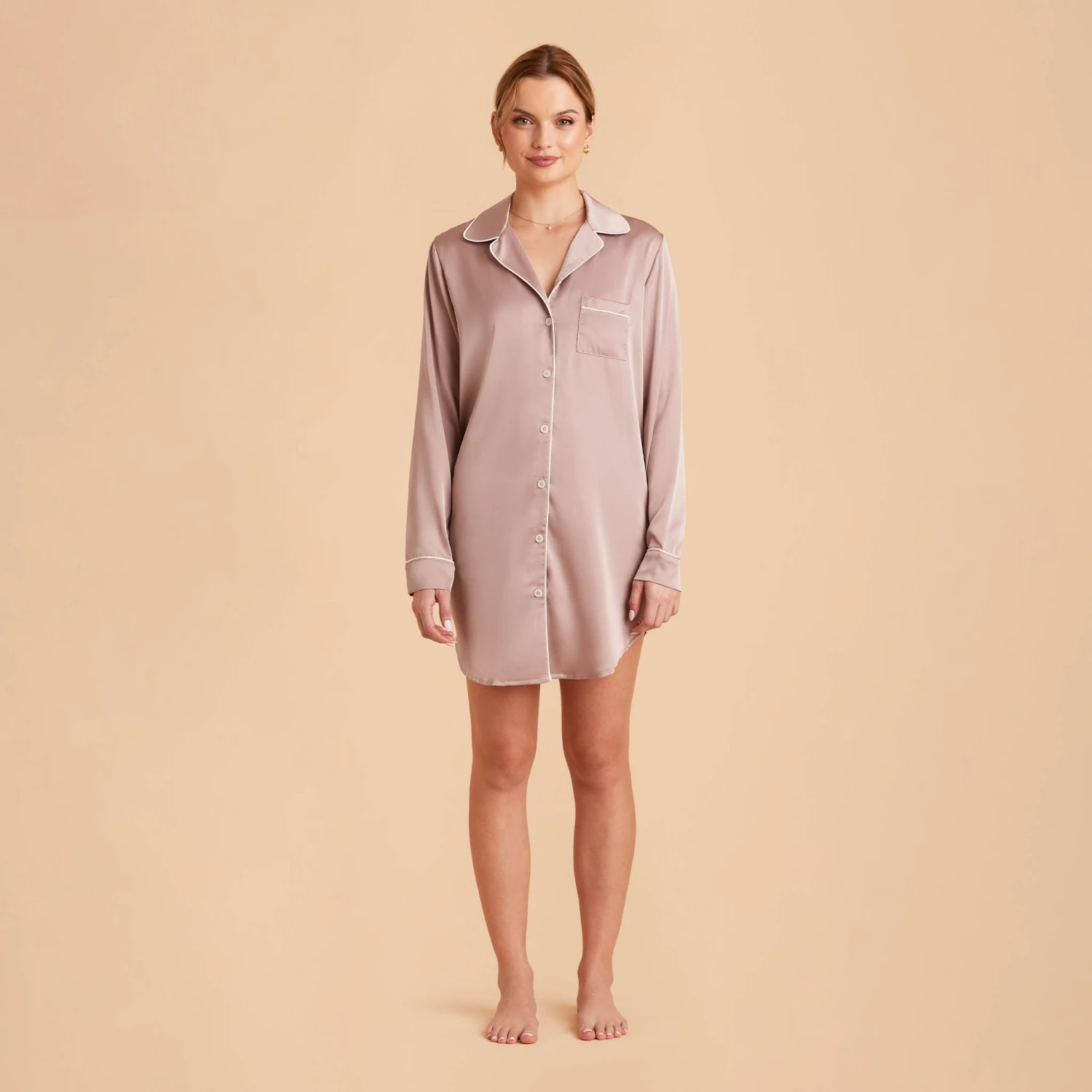 Kamryn Satin Sleepshirt - Mauve Taupe 6 Kamryn Satin Sleepshirt - Mauve Taupe - Image 4