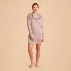 Kamryn Satin Sleepshirt - Mauve Taupe 25 Kamryn Satin Sleepshirt - Mauve Taupe -Elegance Bridal Store mauve taupe kamryn satin sleep shirt bridesmaid pajamas 02