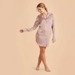 Kamryn Satin Sleepshirt - Mauve Taupe 23 Kamryn Satin Sleepshirt - Mauve Taupe -Elegance Bridal Store mauve taupe kamryn satin sleep shirt bridesmaid pajamas 03