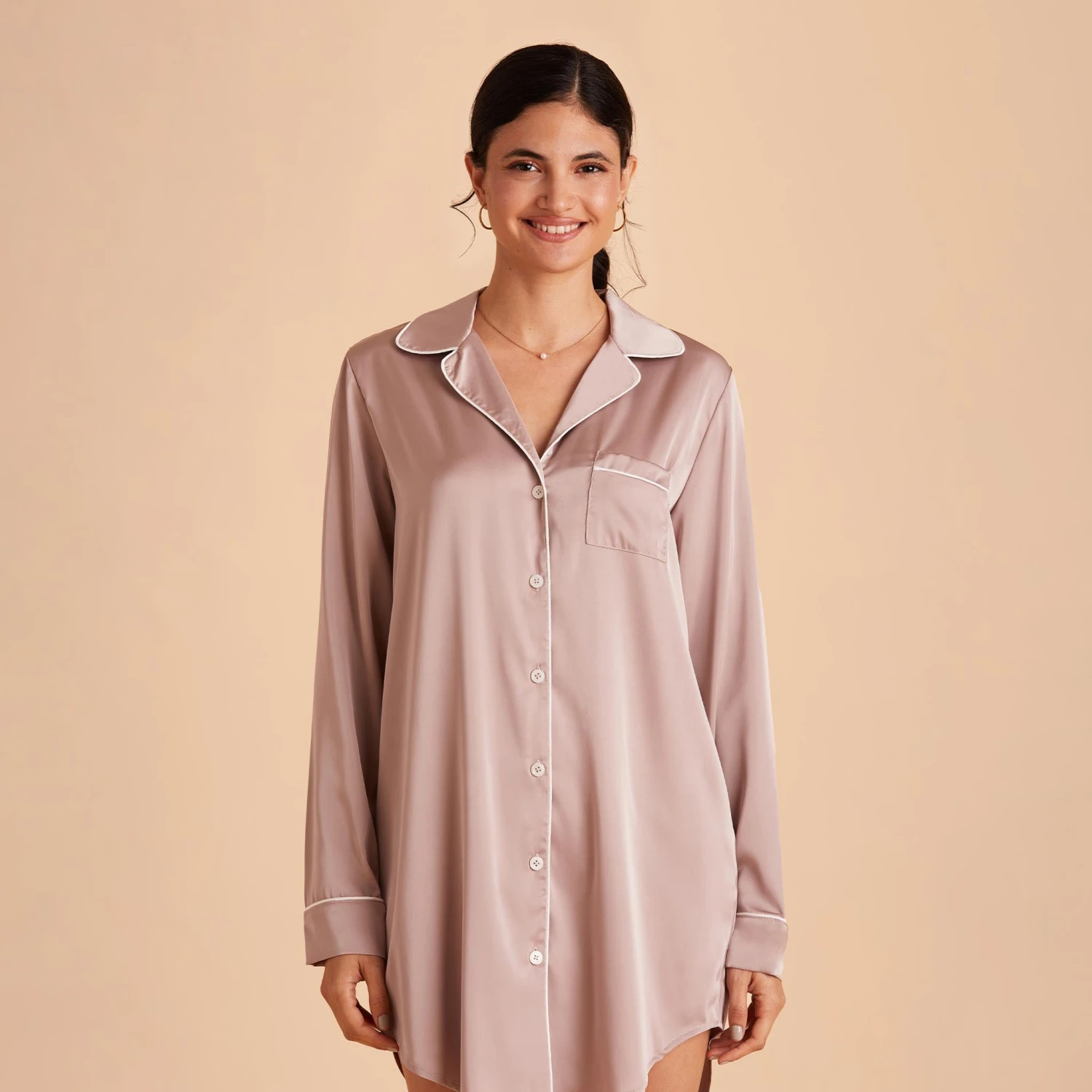 Kamryn Satin Sleepshirt - Mauve Taupe 7 Kamryn Satin Sleepshirt - Mauve Taupe - Image 5