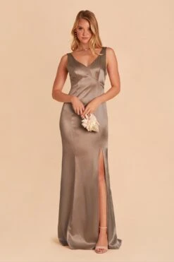 Gloria Shiny Satin Dress - Mocha -Elegance Bridal Store mocha gloria satin bridesmaid dress 02