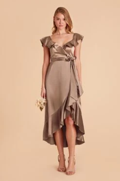 James Shiny Satin Midi Dress - Mocha -Elegance Bridal Store mocha james satin bridesmaid dress 01
