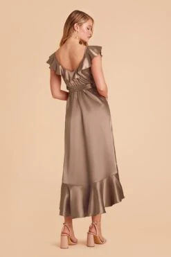 James Shiny Satin Midi Dress - Mocha -Elegance Bridal Store mocha james satin bridesmaid dress 03