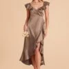 James Shiny Satin Midi Dress - Mocha 1 James Shiny Satin Midi Dress - Mocha -Elegance Bridal Store mocha james satin bridesmaid dress 04