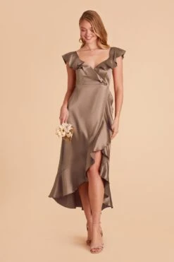 James Shiny Satin Midi Dress - Mocha