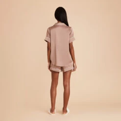 Jonny Satin Pajama Set - Mocha -Elegance Bridal Store mocha jonny satin short sleeve bridesmaid pajamas set 07