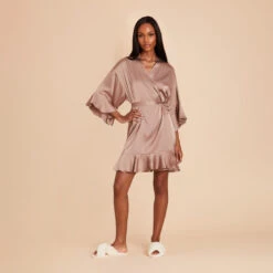 Kenny Ruffle Satin Robe - Mocha 16 Kenny Ruffle Satin Robe - Mocha -Elegance Bridal Store mocha kenny satin ruffle bridesmaid robe 02