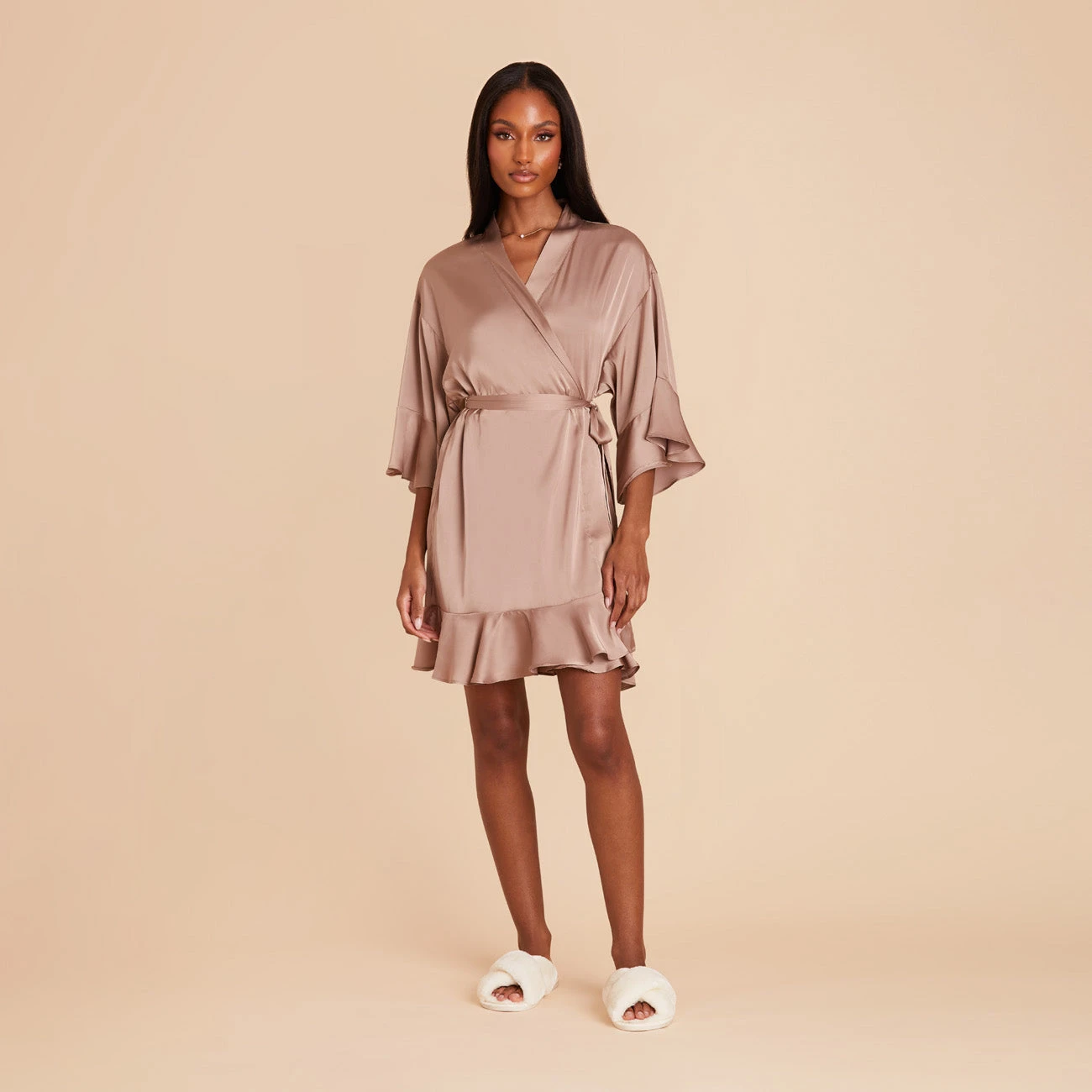 Kenny Ruffle Satin Robe - Mocha 6 Kenny Ruffle Satin Robe - Mocha - Image 4