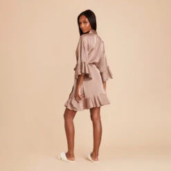 Kenny Ruffle Satin Robe - Mocha 19 Kenny Ruffle Satin Robe - Mocha -Elegance Bridal Store mocha kenny satin ruffle bridesmaid robe 06
