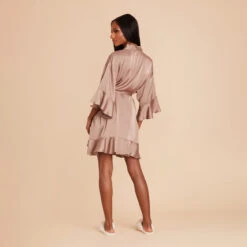 Kenny Ruffle Satin Robe - Mocha 21 Kenny Ruffle Satin Robe - Mocha -Elegance Bridal Store mocha kenny satin ruffle bridesmaid robe 07