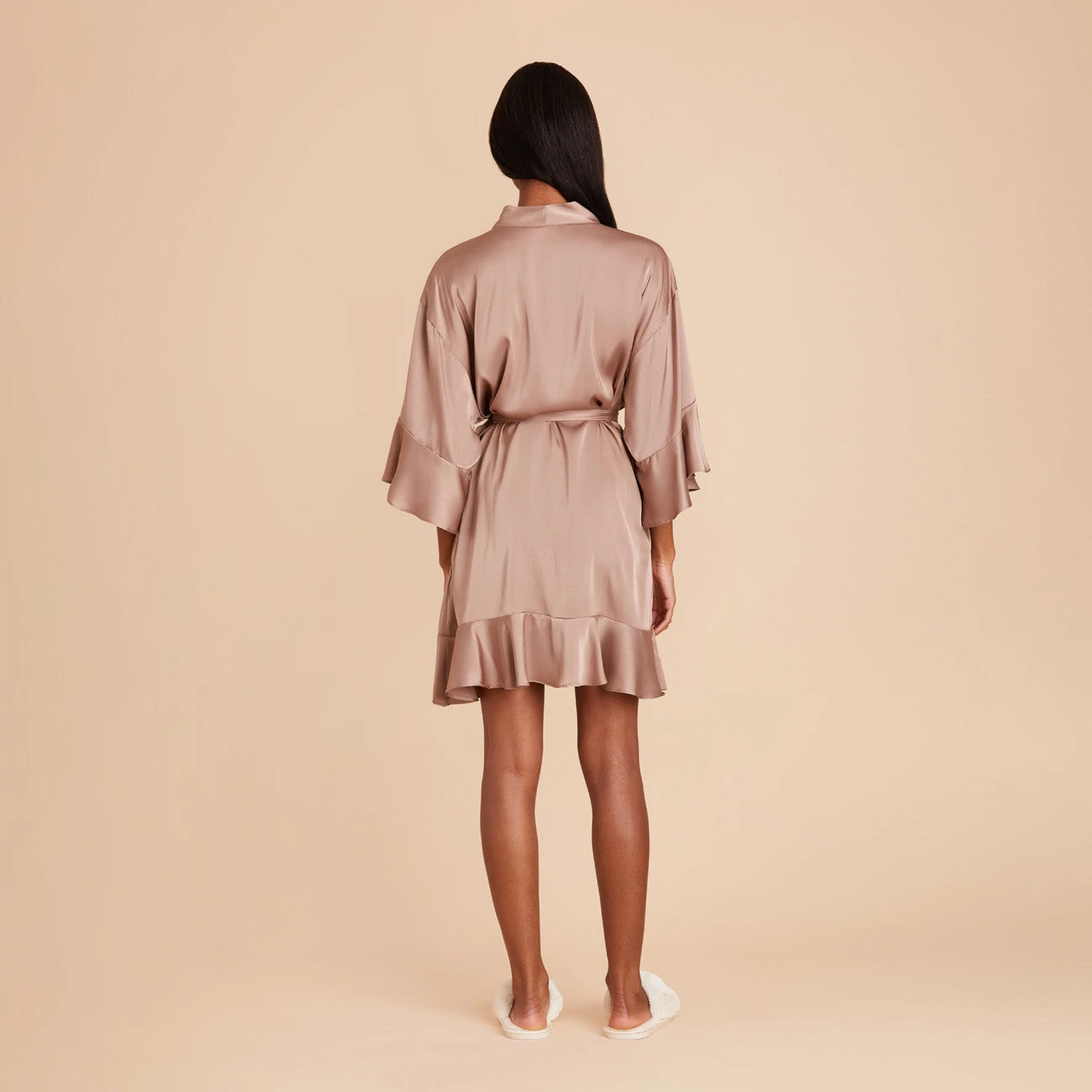 Kenny Ruffle Satin Robe - Mocha 11 Kenny Ruffle Satin Robe - Mocha - Image 9