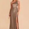 Kira Shiny Satin Dress - Mocha 1 Kira Shiny Satin Dress - Mocha -Elegance Bridal Store mocha kira slit satin bridesmaid dress 03