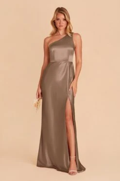 Kira Shiny Satin Dress - Mocha