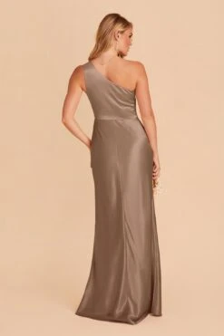 Kira Shiny Satin Dress - Mocha -Elegance Bridal Store mocha kira slit satin bridesmaid dress 04
