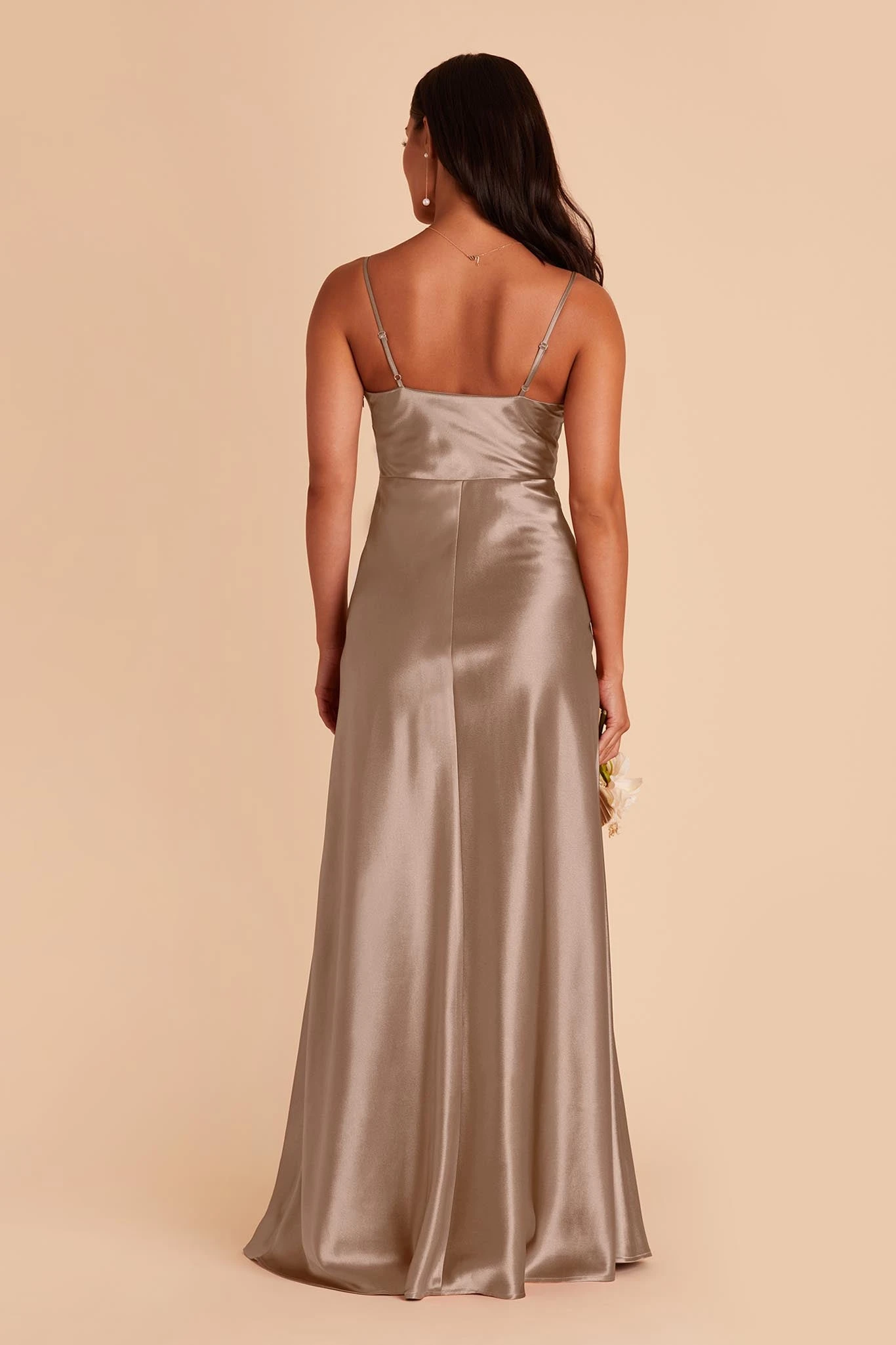 Lisa Long Shiny Satin Dress - Mocha 7 Lisa Long Shiny Satin Dress - Mocha - Image 5