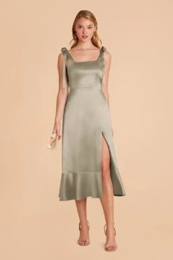 Eugenia Shiny Satin Convertible Midi Dress - Moss Green -Elegance Bridal Store moss green eugenia convertible satin bridesmaid dress 01 aa7eecbc 575f 4676 8ffd ee06a5d241c3