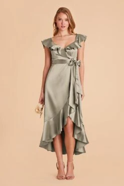 James Shiny Satin Midi Dress - Moss Green