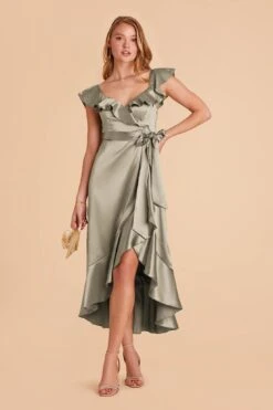 James Shiny Satin Midi Dress - Moss Green -Elegance Bridal Store moss green james satin bridesmaid dress 03 70252744 7cc2 44e9 9b9f 730e1d689f7a
