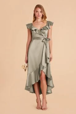 James Shiny Satin Midi Dress - Moss Green -Elegance Bridal Store moss green james satin bridesmaid dress 04