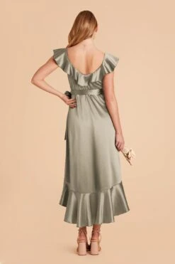 James Shiny Satin Midi Dress - Moss Green -Elegance Bridal Store moss green james satin bridesmaid dress 05