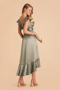 James Shiny Satin Midi Dress - Moss Green -Elegance Bridal Store moss green james satin bridesmaid dress 06