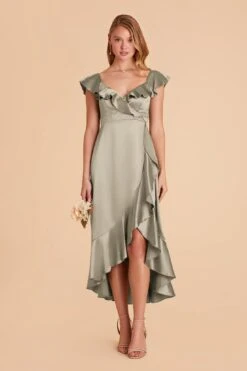 James Shiny Satin Midi Dress - Moss Green -Elegance Bridal Store moss green james satin bridesmaid dress 08
