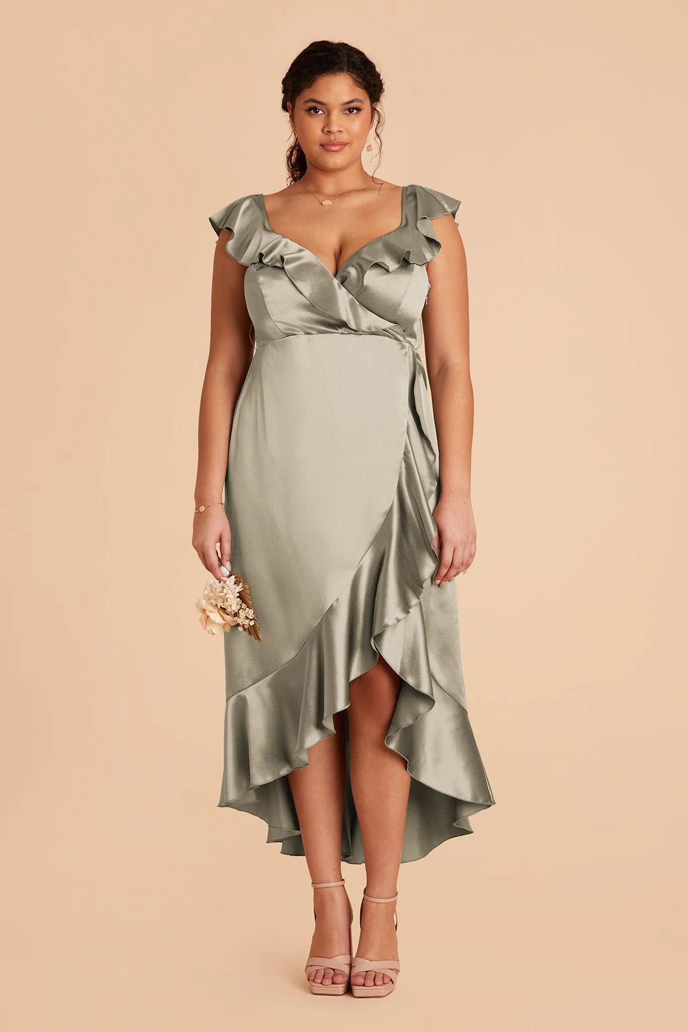 James Shiny Satin Midi Dress - Moss Green - Image 13
