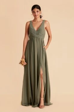 Laurie Empire Dress - Moss Green -Elegance Bridal Store moss green laurie slit bridesmaid dress 04