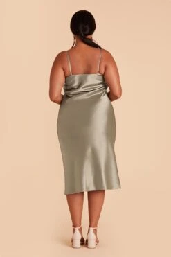 Lisa Shiny Satin Midi Dress - Moss Green -Elegance Bridal Store moss green lisa midi plus size satin bridesmaid dress 03